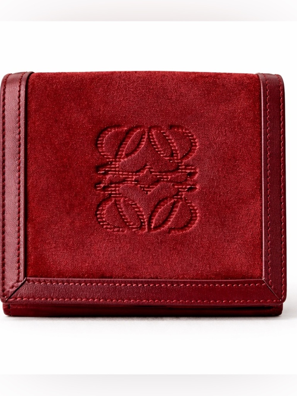 Loewe Red Suede & Leather Wallet | Anagram Logo | Made in Spain | Vintage Luxe